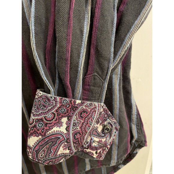 Thomas Dean TD Multi-Color Striped Flip-Cuff Long Sleeve Button Shirt ~ Men's L - Picture 2 of 5